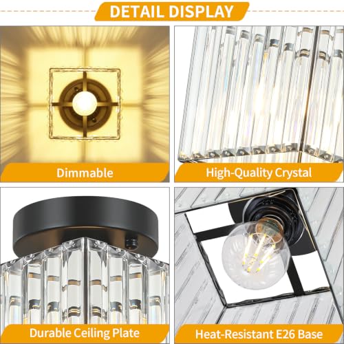 Modern Black Ceiling Light Fixture Crystal Hallway Entryway Light Fixtures