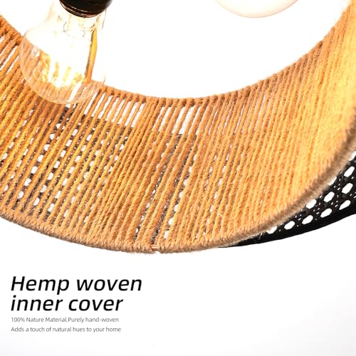 Black Boho Wicker Ceiling Light Fixture