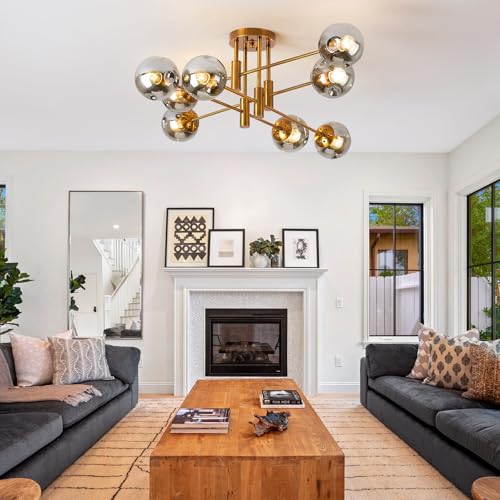 8 Lights Modern Gold Sputnik Ceiling Light Fixture for Living Room