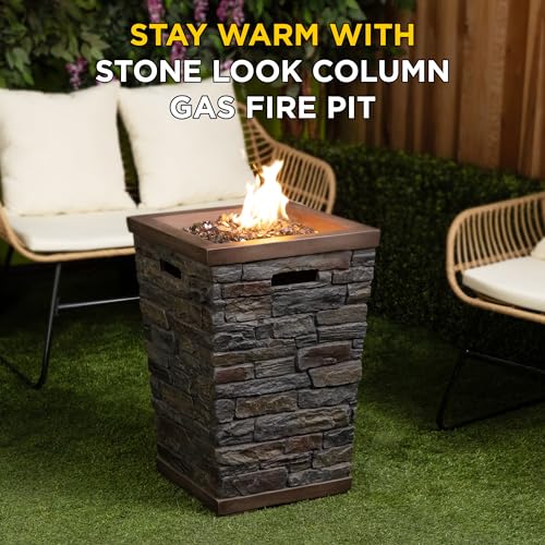 GXT966 Stone Look Column Gas Fire Pit with 32K BTU and Adjustable Flame