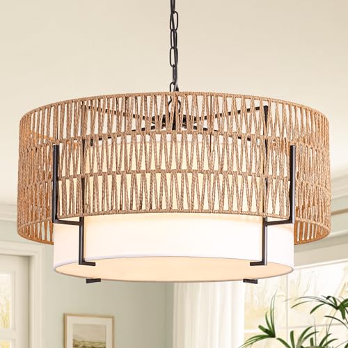 6 Light Large Rattan Chandelier for Dining Room