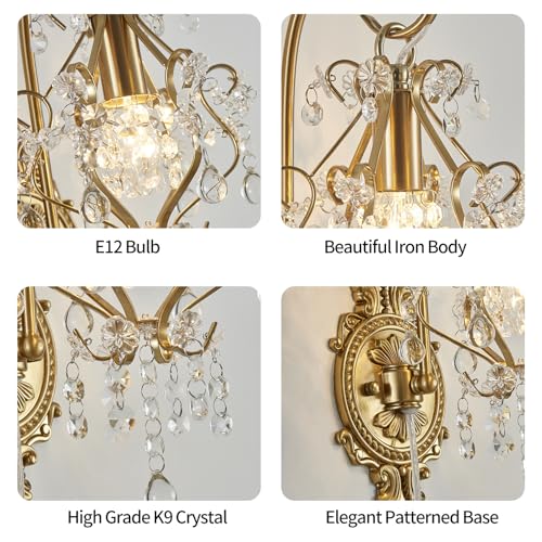 Plug in Cord Gold Crystal Vintage Indoor Wall Sconces Light Set of 2 (2 Count)