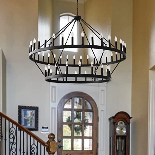 2 Tier Black Large Wagon Wheel Chandelier