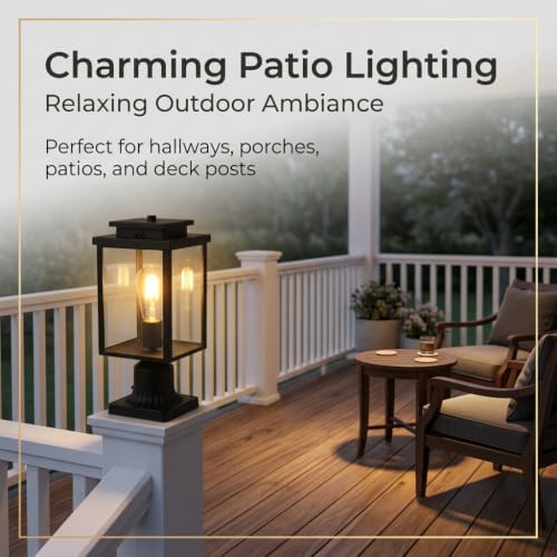 Dusk to Dawn Black Outdoor Post Light Hardwired with Pier Mount Base