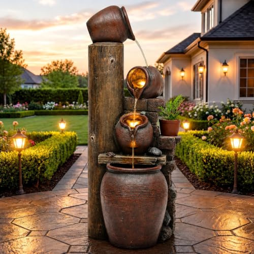 AUTODAYA 40" H Oversized Outdoor Fountain with LED Lights 4