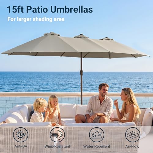 15 Ft Umbrella Outdoor Patio Solar Lights With Base