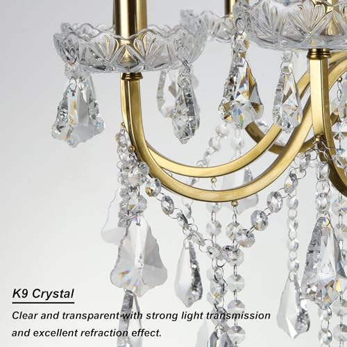 Antique French Country Gold Crystal Chandelier 2 Layers 15 Lights Dia31.5 Maria Theresa Light Fixture for Dining Room