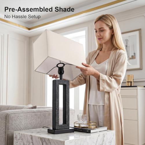 22" Matte Black Textured Ceramic Table Lamps Set of 2
