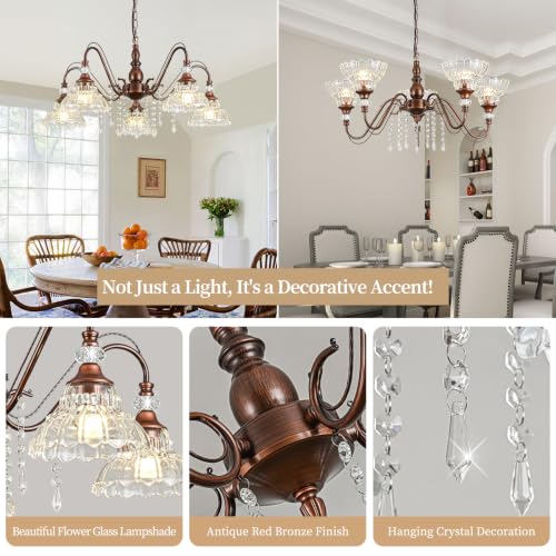 5 Light Vintage Chandelier in Antique Red Bronze Finish with Flower (5-Light / Antique Red Bronze)
