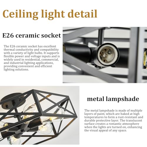 Black Modern Farmhouse Metal Semi Flush Mount Ceiling Light Fixture 19.7 in