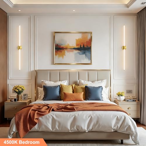 Gold Wall Sconces Set of 2 Hardwired LED Vanity Light 47"