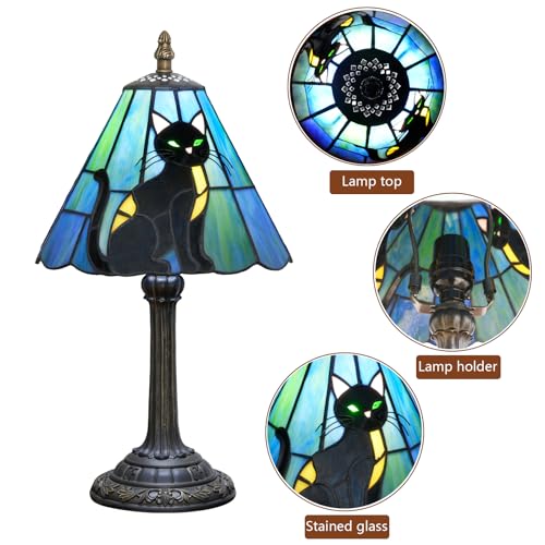 Tiffany Style Stained Glass Table Lamp Black Cat Small Table Lamp Bedroom Bedside Lamp Living Room Dining Room Office Decoration Desk Lamp Home Decoration Halloween Christmas Gift