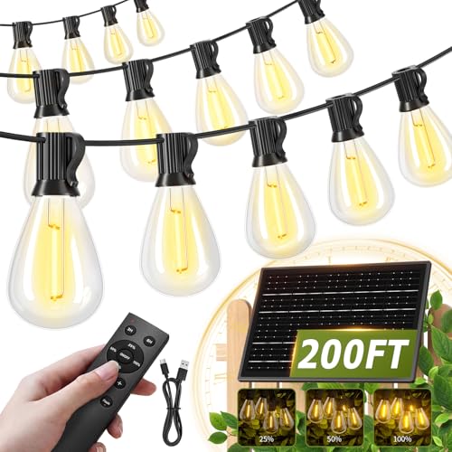 200FT Solar String Lights Outdoor Waterproof 72+2 LED Bulbs