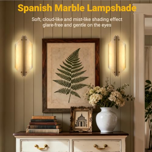 Alabaster Wall Sconces Bathroom Vanity Light Gold 13.8" 1 Pack