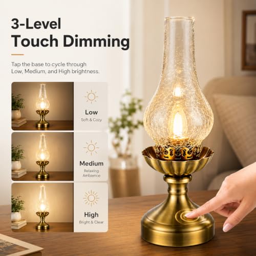 Vintage Brass Table Lamp with Clear Glass Shade
