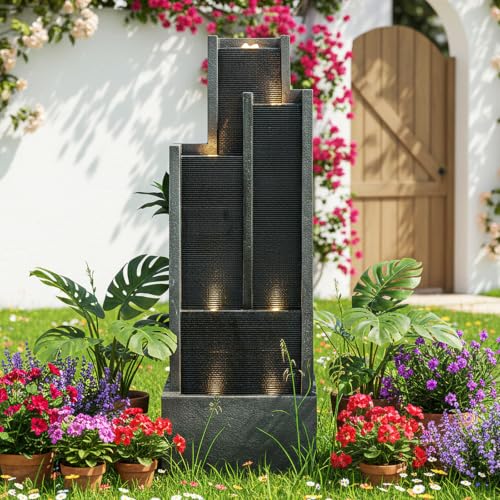 50.7" Tall Outdoor Water Fountain with LED Lights and Pump