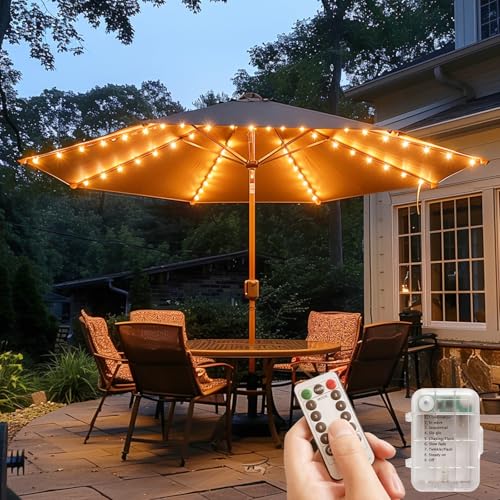 Patio Umbrella Lights 120 LED Cordless Lights for Outdoor Umbrella with Remote Control Battery Operated Parasol Ambient Lighting for 7