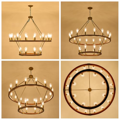 Farmhouse Large Wagon Wheel Chandelier 43" 2 Tier Rustic Gold Chandelier