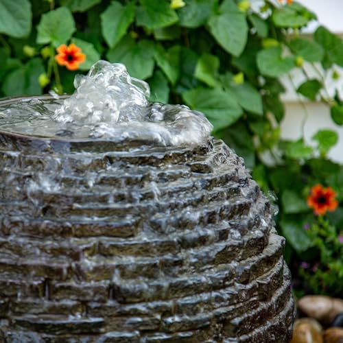 Stacked Slate Sphere Water Fountain and Installation Kit for Yard