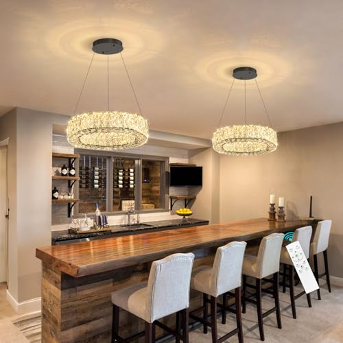 Modern Chandelier for Dining Room Dimmable LED Pendant Lights for Kitchen Island Lighting Black Ring Crystal Chandeliers for Bedroom Entrance Living Room
