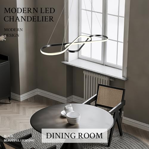 Modern LED Chandelier Black Dimmable LED Pendant Light for Dining Room Light Fixture Over Table Modern Kitchen Island Lighting High Ceiling with Remote for Living Room