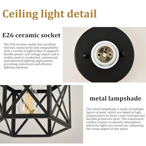 Black Modern Farmhouse Metal Semi Flush Mount Ceiling Light Fixture 9.5 in