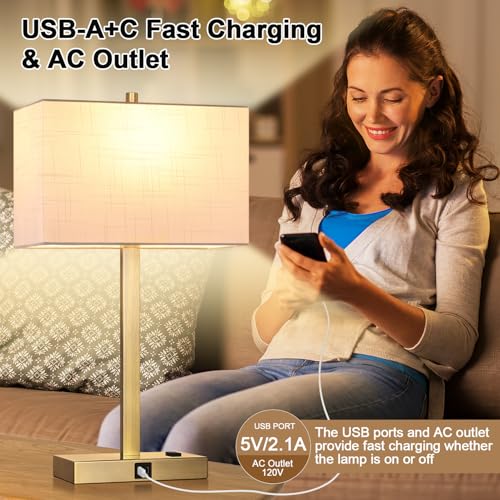 21" Touch Bedside lamps with 2 USB & AC Outlets (2 Count)
