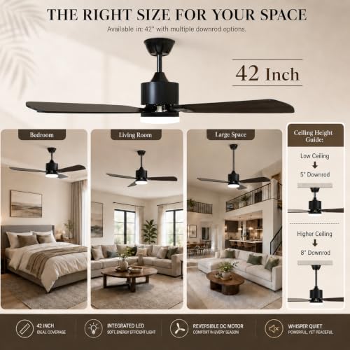 42 Inch Ceiling Fans with Lights and Remote Control (Black / 42 inches)