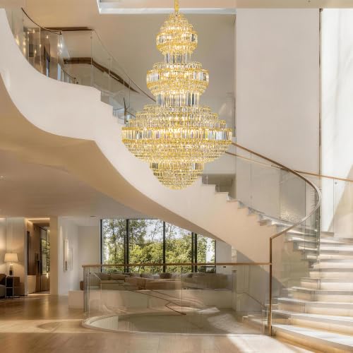 47 Inch Large Crystal Chandelier Gold Modern Light Fixture