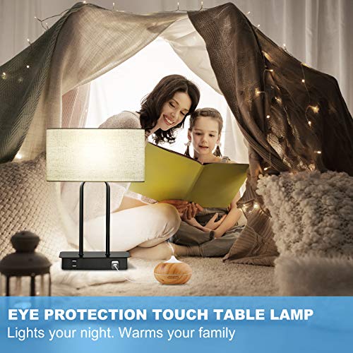 Bedside Touch Control 3 Way Dimmable Table Lamp with Cream Fabric Shade