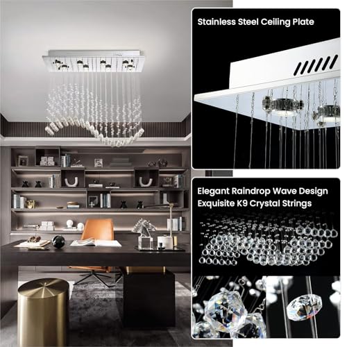 Modern Rectangular Wave Raindrop Crystal Chandelier Ceiling Light