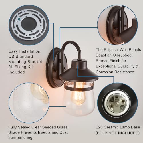 Outdoor Wall Sconce with Clear Seeded Glass Shade