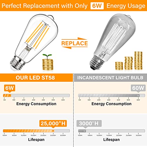 Dimmable Vintage LED Edison Bulbs 60W Equivalent 6W 850 Lumens (12 Count)