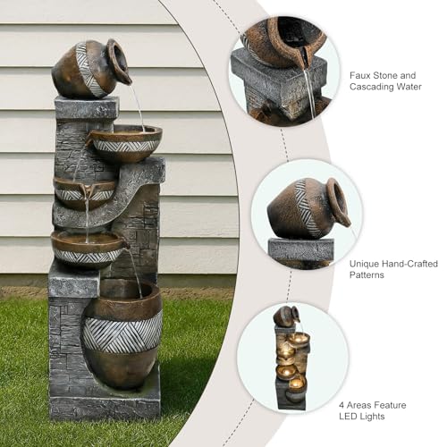 42.5" Tall Outdoor Water Fountain and Waterfalls