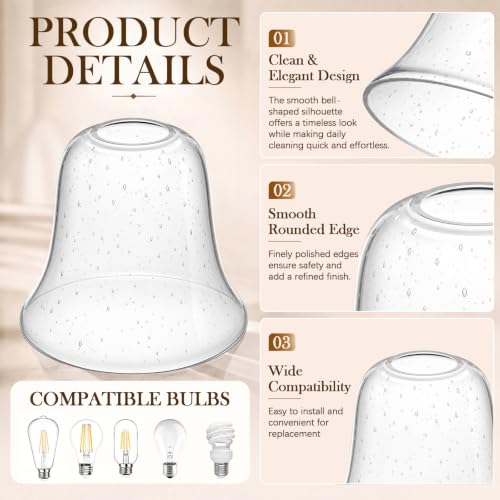 6 Pcs Bubble Seeded Bell Shaped Glass Lamp Shade Replacement (6 Count)