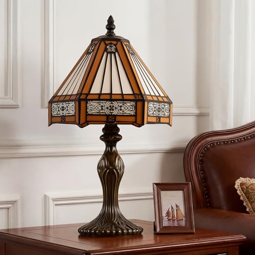 Table Lamp 8" W x 14.3" H Small Amber Mission Stained Glass Lamp