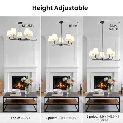 5 Light Black and Gold Chandelier Modern Farmhouse Dining Room Light Fixture Industrial Kitchen Chandelier Over Table Hanging Ceiling Light Fixture for Bedroom Entryway Foyer Hallway