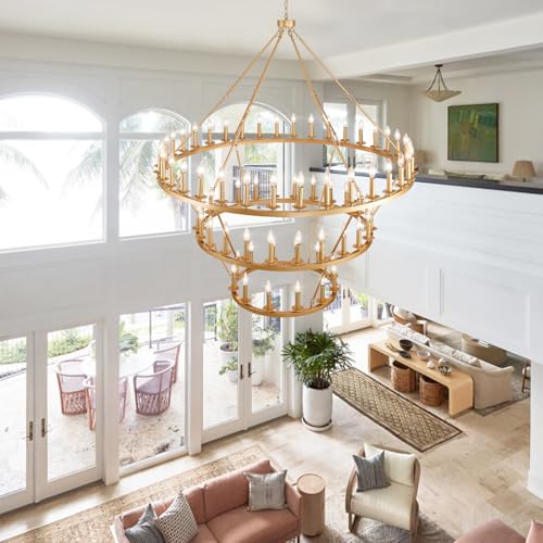 3 Tier Gold Wagon Wheel Chandelier