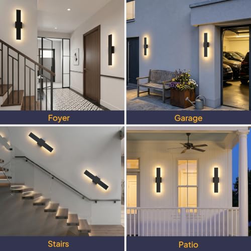 2 Pack 23.6in Modern Black Outdoor Wall Lights (23.6in)