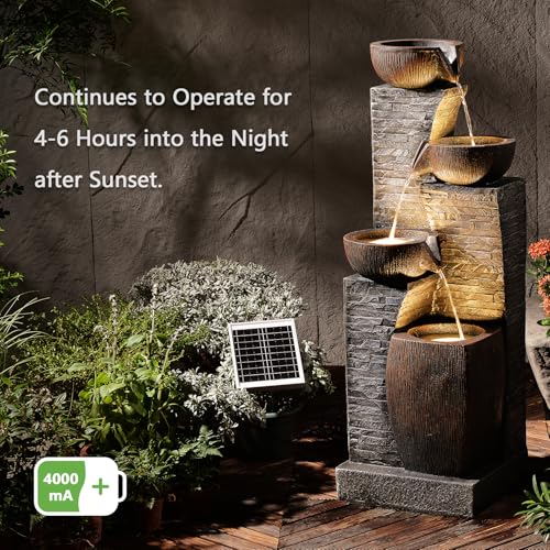 Water Fountain 4 Tiers Outdoor Stone Texture Garden Fountains