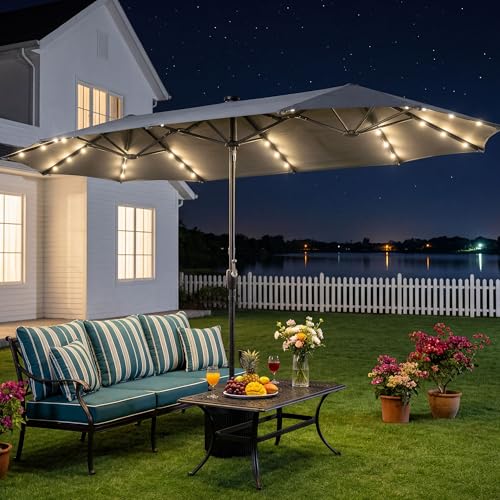 13FT Large Double Sided Patio Umbrella with Solar Lights