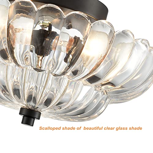 Modern Black Ceiling Light Traditional with Scalloped Clear Glass