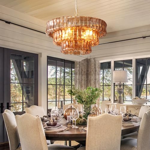 Modern Amber Glass Chandelier