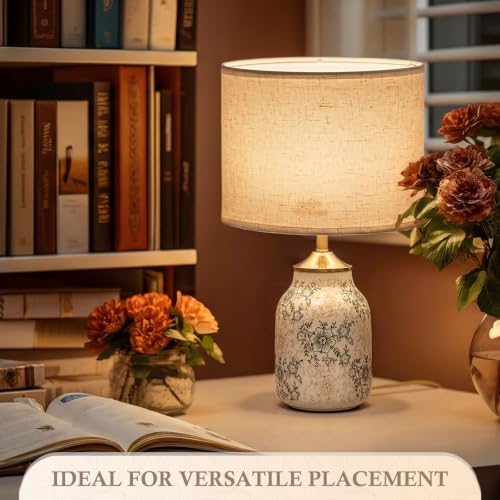 1 Pcs 21" Farmhouse Green Ceramic Lamp with Beige Linen Shade