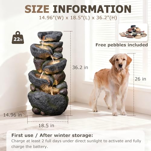 36.2''Tall Rock Solar Water Fountain Outdoor Garden