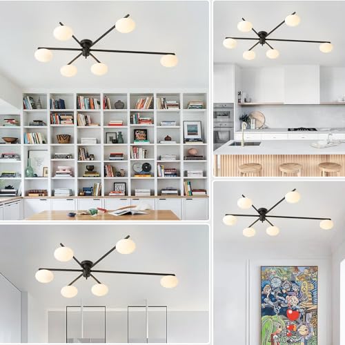 6 Light Semi Flush Mount Ceiling Sputnik Chandelier Black Matte