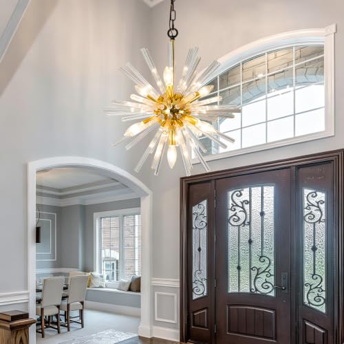 18" Black and Gold Sputnik Crystal Chandelier for Dining Room