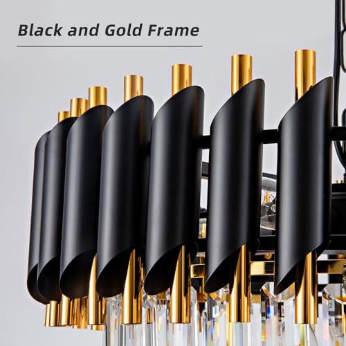 Crystal Chandelier 24Inch 5 Tiers Smoke Grey and Gold 10 Lights