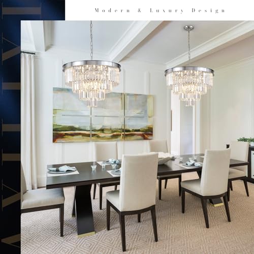 Modern Chrome Crystal Chandelier 24” Dining Room Pendant Light Fixture