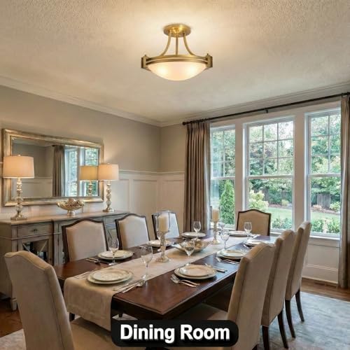Modern Semi Flush Mount Ceiling Light Fixture 16 inch Gold Traditional Fixture with Milk Glass for Bedroom Kitchen Bathroom Hallway Foyer Living Room Entryway Brass ETL Listed